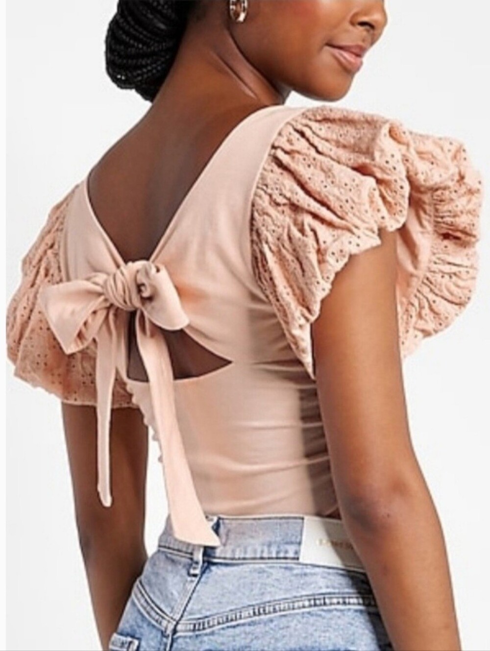 NWT Express Square Neck Eyelet Sleeve Tee